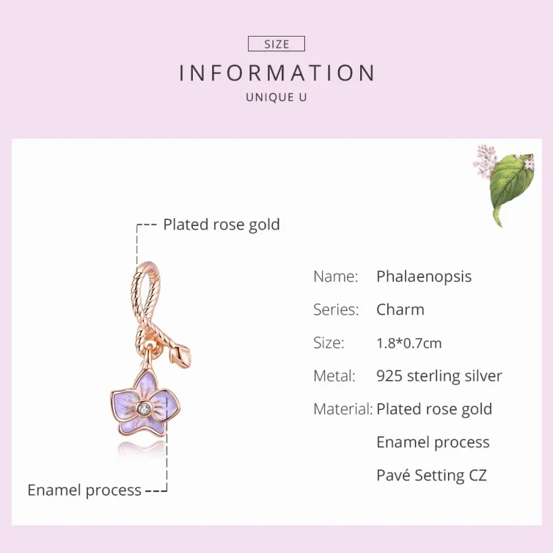(imagine pentru) Talisman pandantiv Tip Pandora cu Orhidee din aur rose - BSC287 - Vizualizare 7