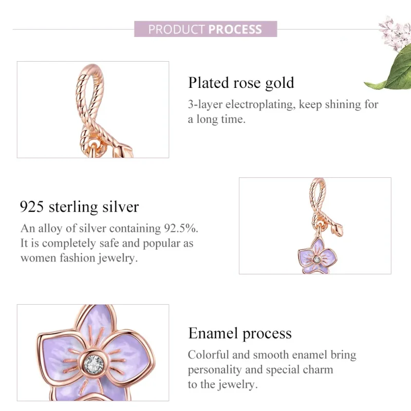(imagine pentru) Talisman pandantiv Tip Pandora cu Orhidee din aur rose - BSC287 - Vizualizare 8