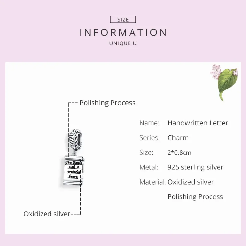 (imagine pentru) Talisman pandantiv Tip Pandora cu Scrisoare scrisă de mână din argint - SCC1605 - Vizualizare 7