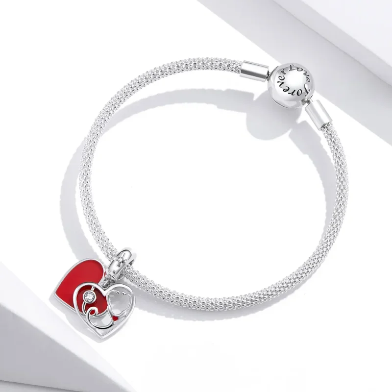 (imagine pentru) Talisman pandantiv Tip Pandora cu Stetoscop cu inimă roșie din argint - BSC308 - Vizualizare 3