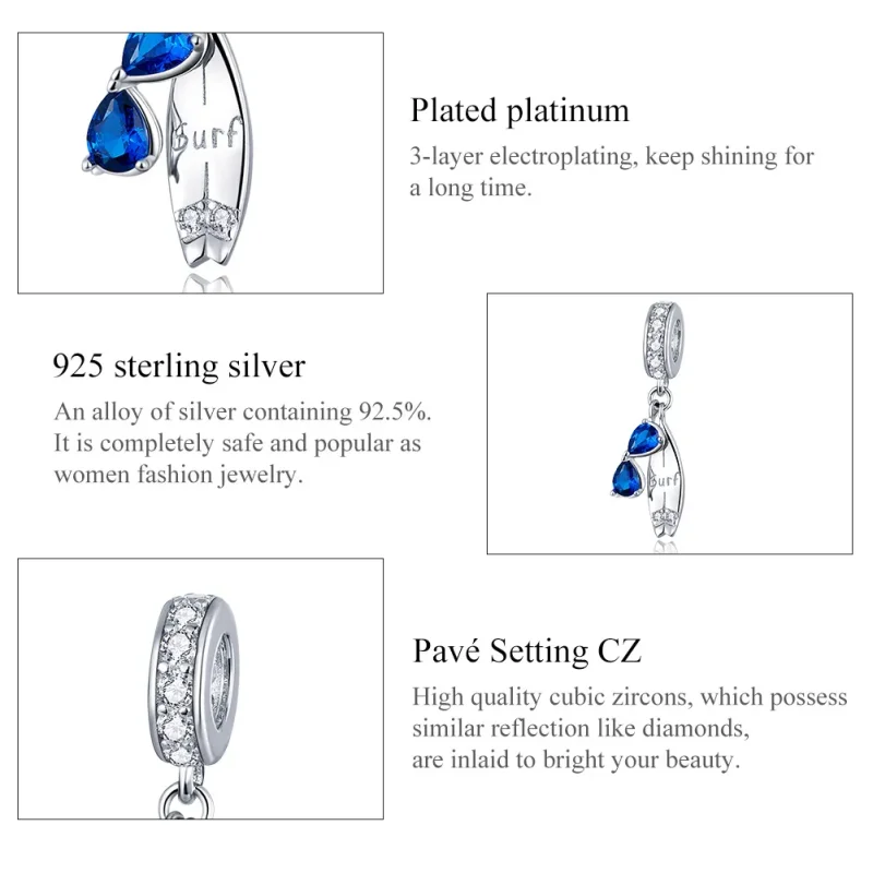 (imagine pentru) Talisman pandantiv Tip Pandora cu Surf fericit din argint - BSC263 - Vizualizare 7