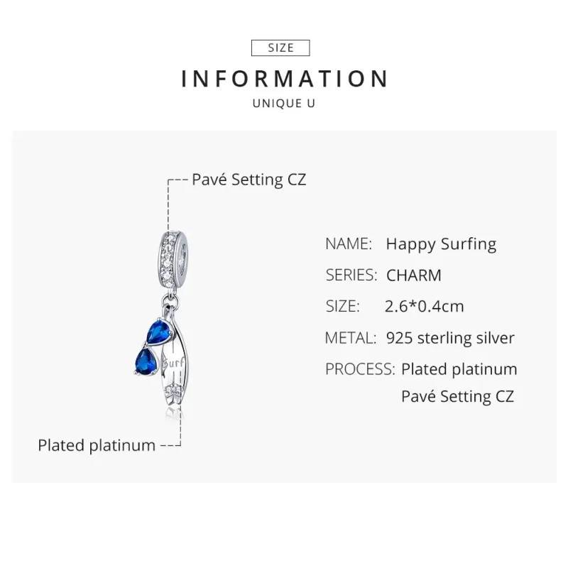 (imagine pentru) Talisman pandantiv Tip Pandora cu Surf fericit din argint - BSC263 - Vizualizare 8