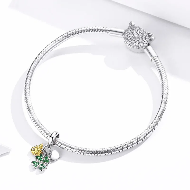 (imagine pentru) Talisman pandantiv Tip Pandora cu Trifoi cu albie în două tonuri în două nuanțe - Vizualizare 3