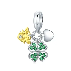 (imagine pentru) Talisman pandantiv Tip Pandora cu Trifoi cu albie în două tonuri în două nuanțe - BSC303