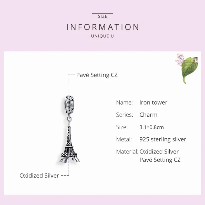 (imagine pentru) Talisman pandantiv Tip Pandora cu Turnul Eiffel din Paris din argint - BSC154 - Vizualizare 7