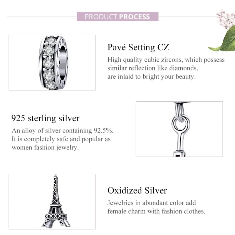 (imagine pentru) Talisman pandantiv Tip Pandora cu Turnul Eiffel din Paris din argint - BSC154 - Vizualizare 8