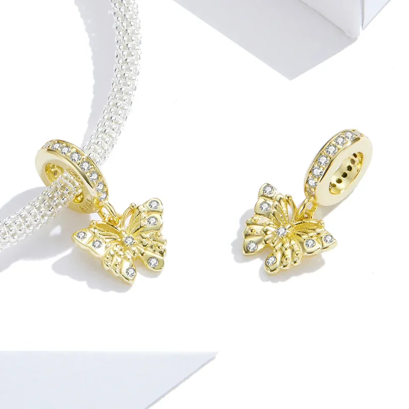 (imagine pentru) Talisman pandantiv Tip Pandora Fluture auriu placat cu aur de 14 k - BSC248 - Vizualizare 4