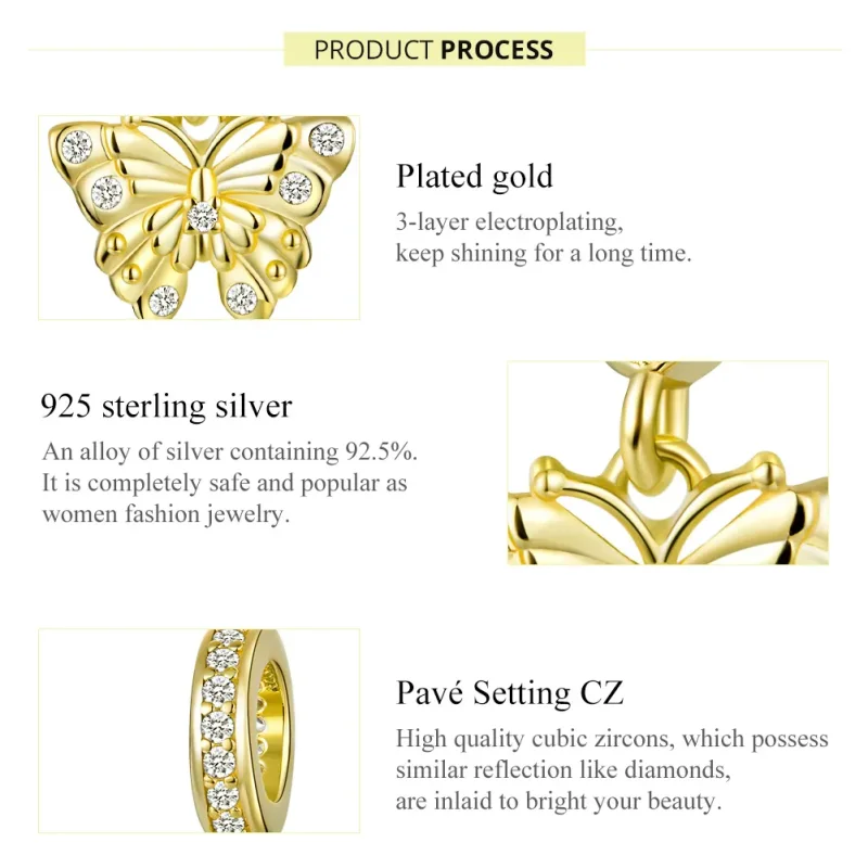 (imagine pentru) Talisman pandantiv Tip Pandora Fluture auriu placat cu aur de 14 k - BSC248 - Vizualizare 7
