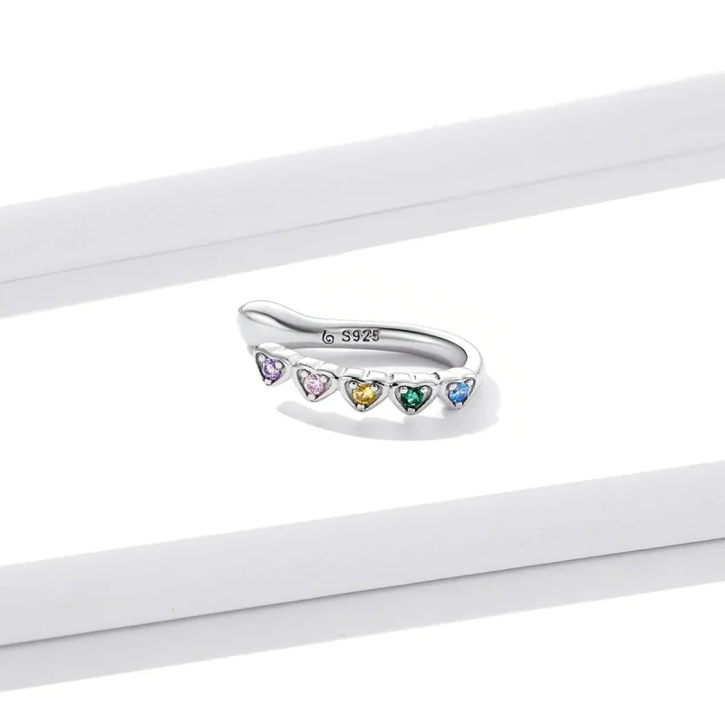 (imagine pentru) Pandora Style Rainbow Heart Ear clip - BSE573 - Vizualizare 4