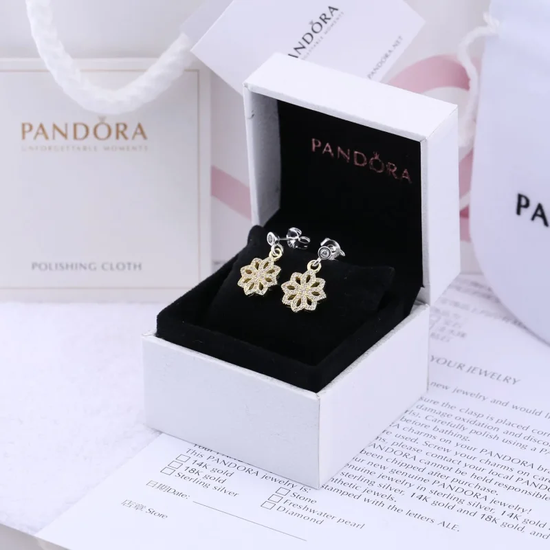 (imagine pentru) Cercei cu formă de floare, din aur de 14k, cu zirconiu cubic tra - Vizualizare 2