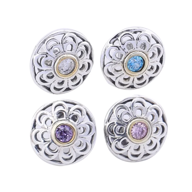 (imagine pentru) Cercei din argint şi aur de 14k, cu spinel sintetic verde - 2905 - Vizualizare 2