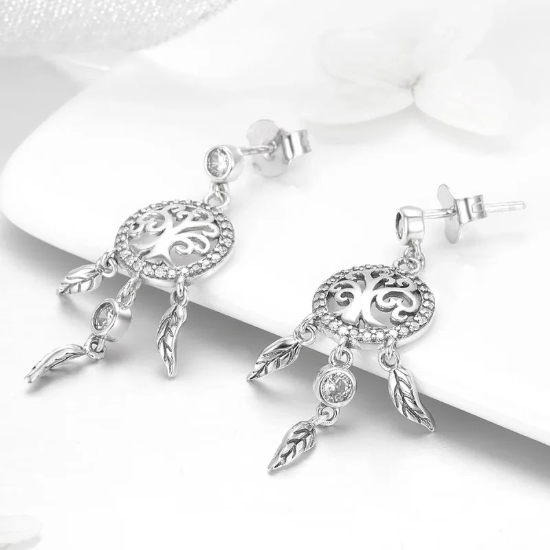 (imagine pentru) Cercei lungi Tip Pandora cu Arborele vieții & Dream Catcher din argint - SCE457 - Vizualizare 2
