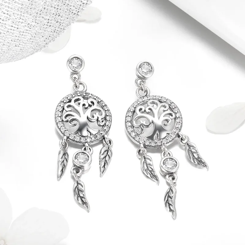 (imagine pentru) Cercei lungi Tip Pandora cu Arborele vieții & Dream Catcher din argint - SCE457 - Vizualizare 3