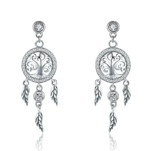 (imagine pentru) Cercei lungi Tip Pandora cu Arborele vieții & Dream Catcher din argint - SCE457
