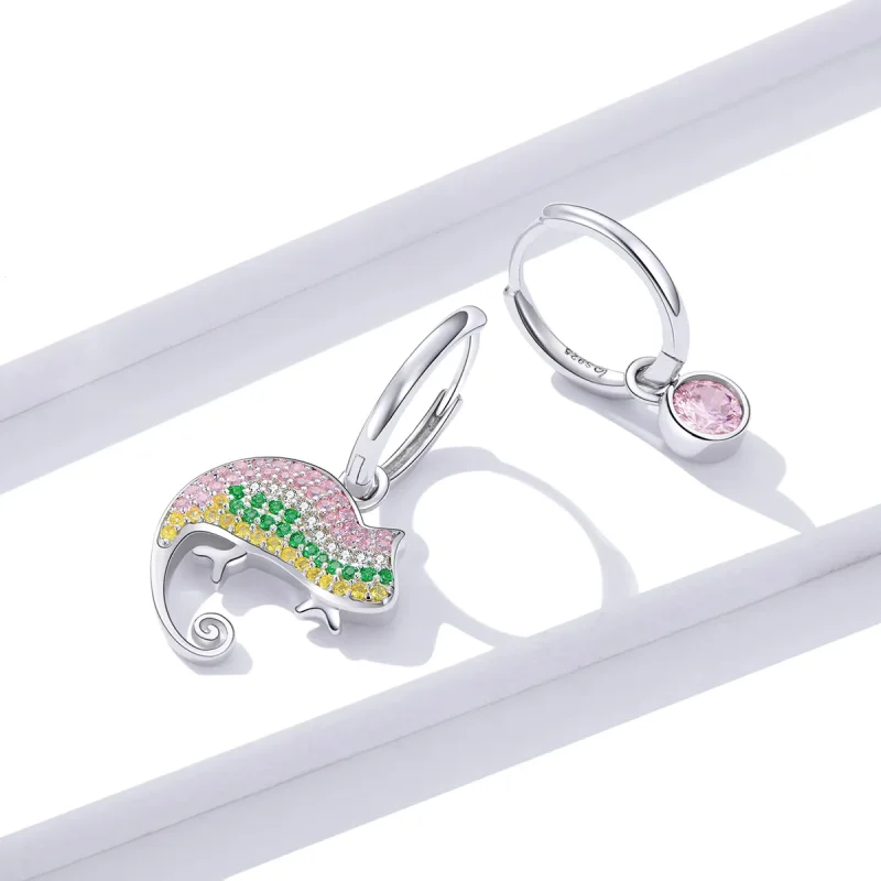 (imagine pentru) Cercei lungi Tip Pandora cu cameleon din argint - BSE368 - Vizualizare 4