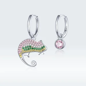 (imagine pentru) Cercei lungi Tip Pandora cu cameleon din argint - BSE368