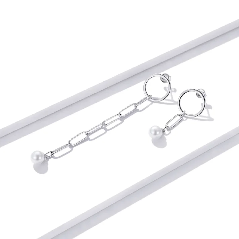 (imagine pentru) Cercei lungi Tip Pandora cu Cerc frumos asimetric din argint - SCE1012 - Vizualizare 2