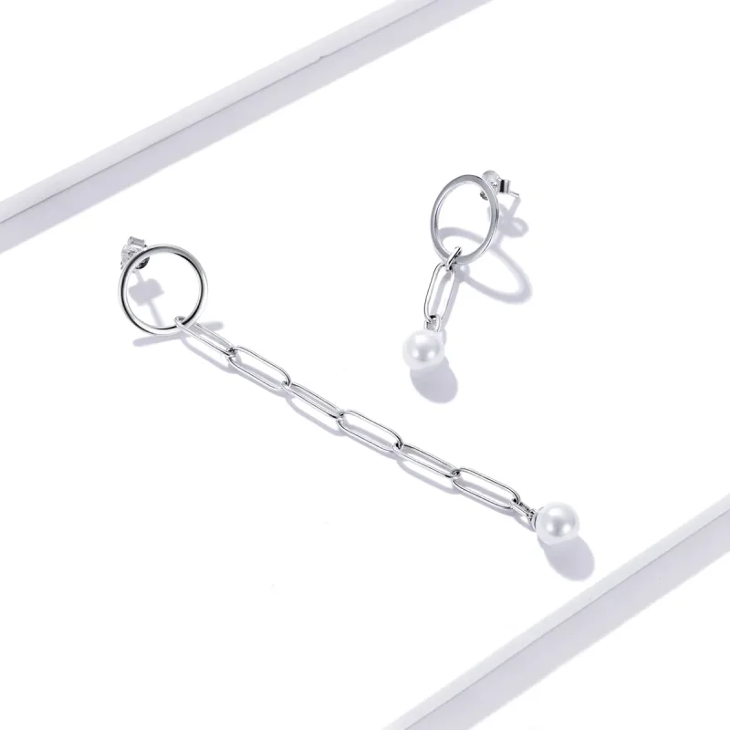 (imagine pentru) Cercei lungi Tip Pandora cu Cerc frumos asimetric din argint - SCE1012 - Vizualizare 4