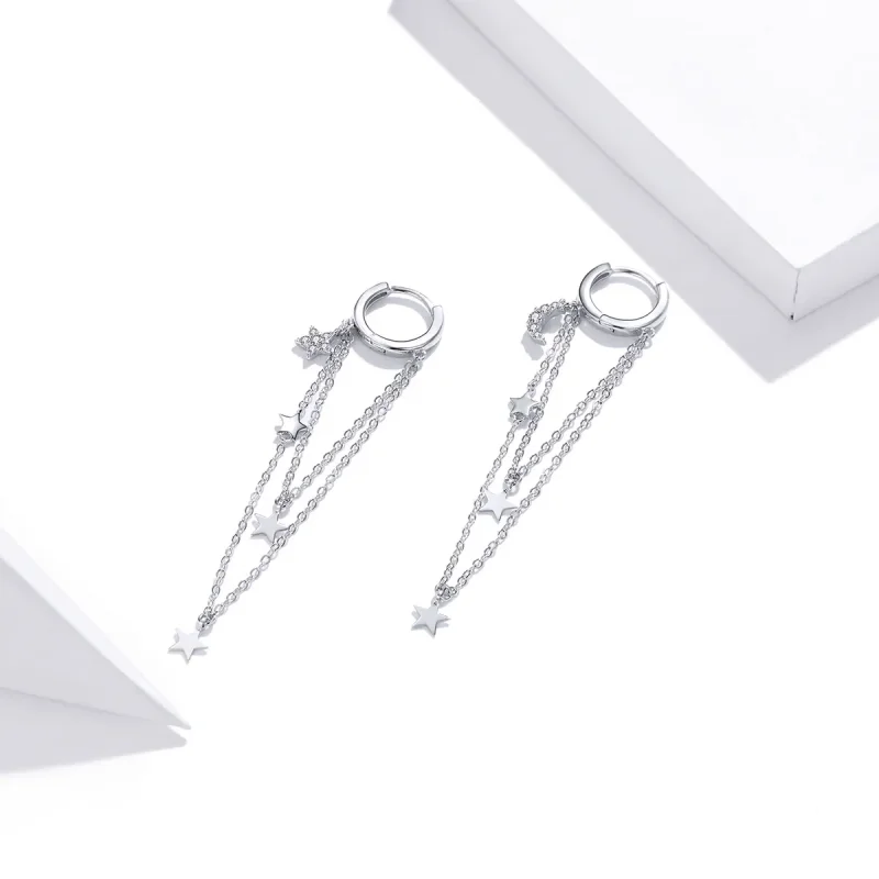 (imagine pentru) Cercei lungi Tip Pandora cu Elegant Moon Star din argint - SCE982 - Vizualizare 2