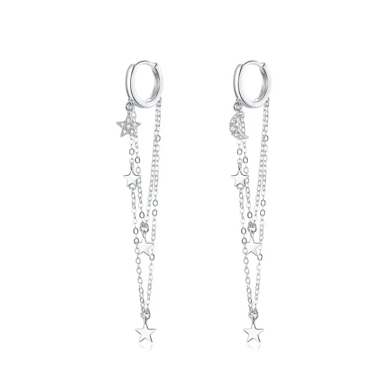 (imagine pentru) Cercei lungi Tip Pandora cu Elegant Moon Star din argint - SCE982