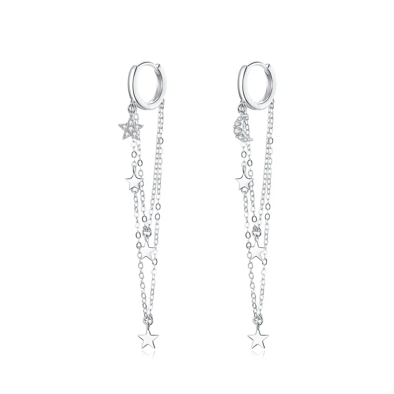 (imagine pentru) Cercei lungi Tip Pandora cu Elegant Moon Star din argint - SCE982