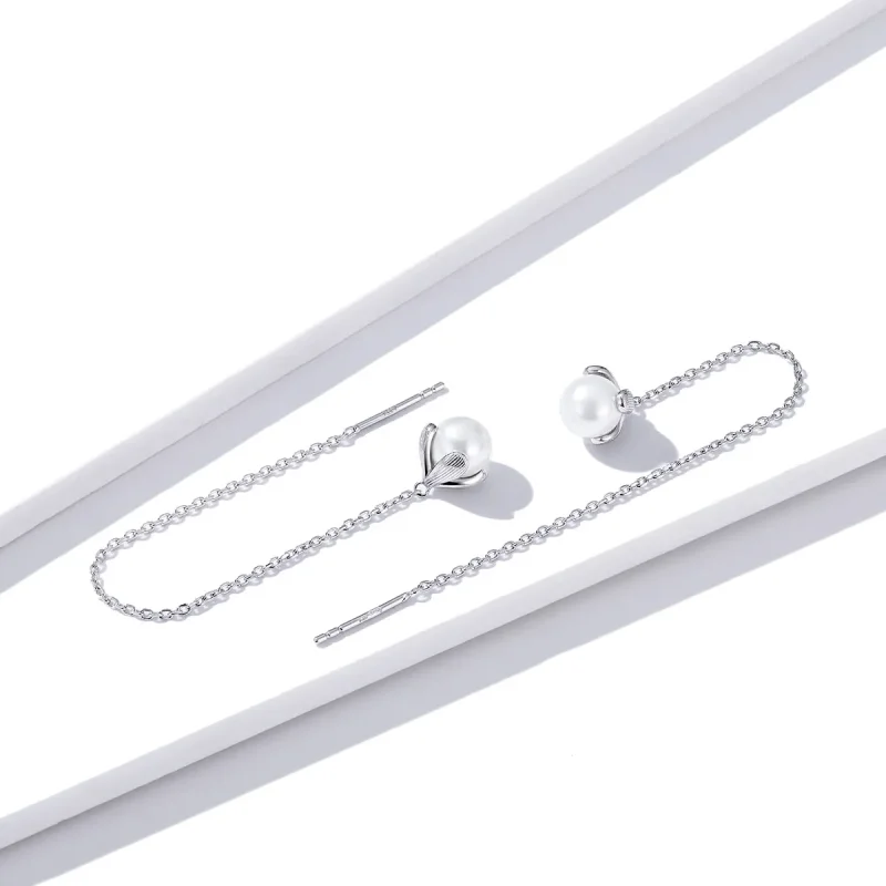 (imagine pentru) Cercei lungi Tip Pandora cu Firul Flori pure din argint - BSE373 - Vizualizare 4