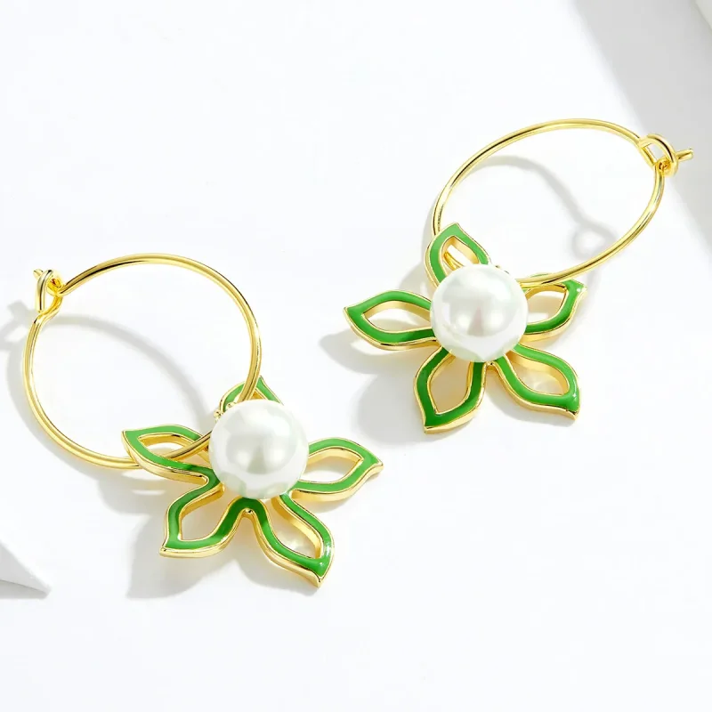 (imagine pentru) Cercei lungi Tip Pandora cu Floarea de vară placat cu aur de 14 k - SCE679 - Vizualizare 2