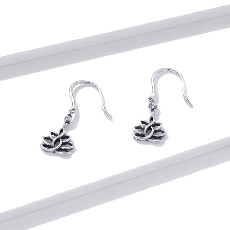 (imagine pentru) Cercei lungi Tip Pandora cu Flori de Lotus elegante din argint - BSE451 - Vizualizare 2