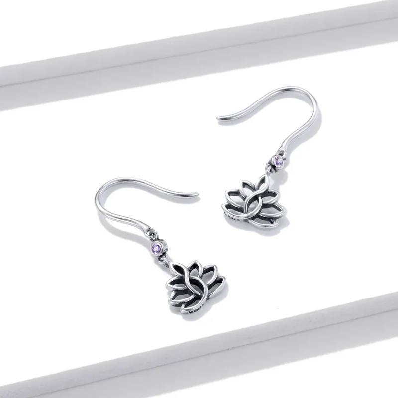 (imagine pentru) Cercei lungi Tip Pandora cu Flori de Lotus elegante din argint - BSE451 - Vizualizare 3