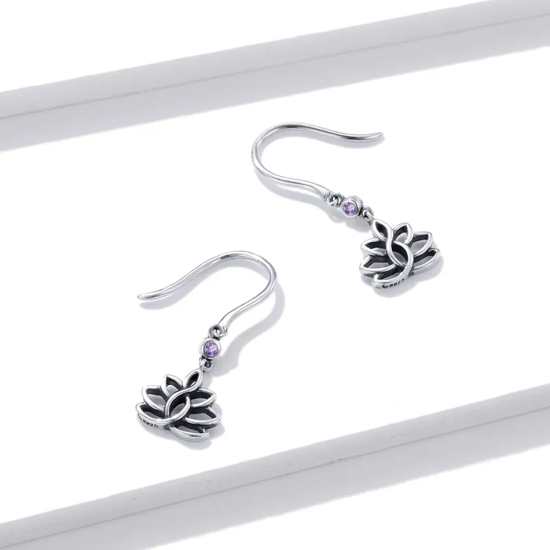 (imagine pentru) Cercei lungi Tip Pandora cu Flori de Lotus elegante din argint - BSE451 - Vizualizare 4