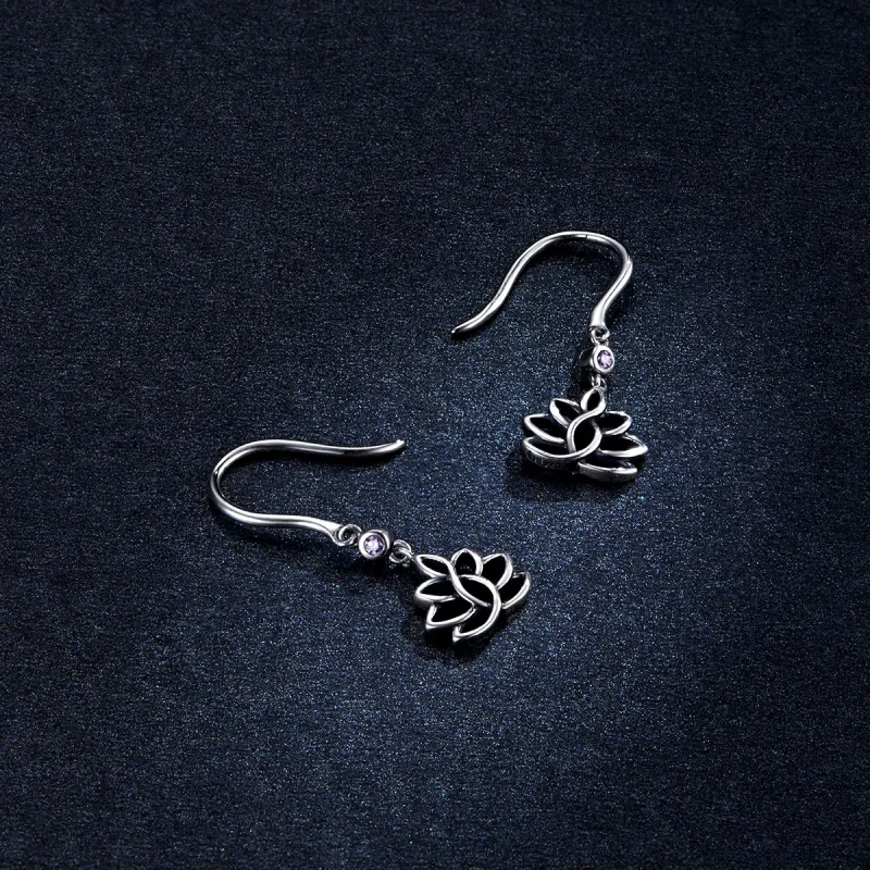 (imagine pentru) Cercei lungi Tip Pandora cu Flori de Lotus elegante din argint - BSE451 - Vizualizare 5