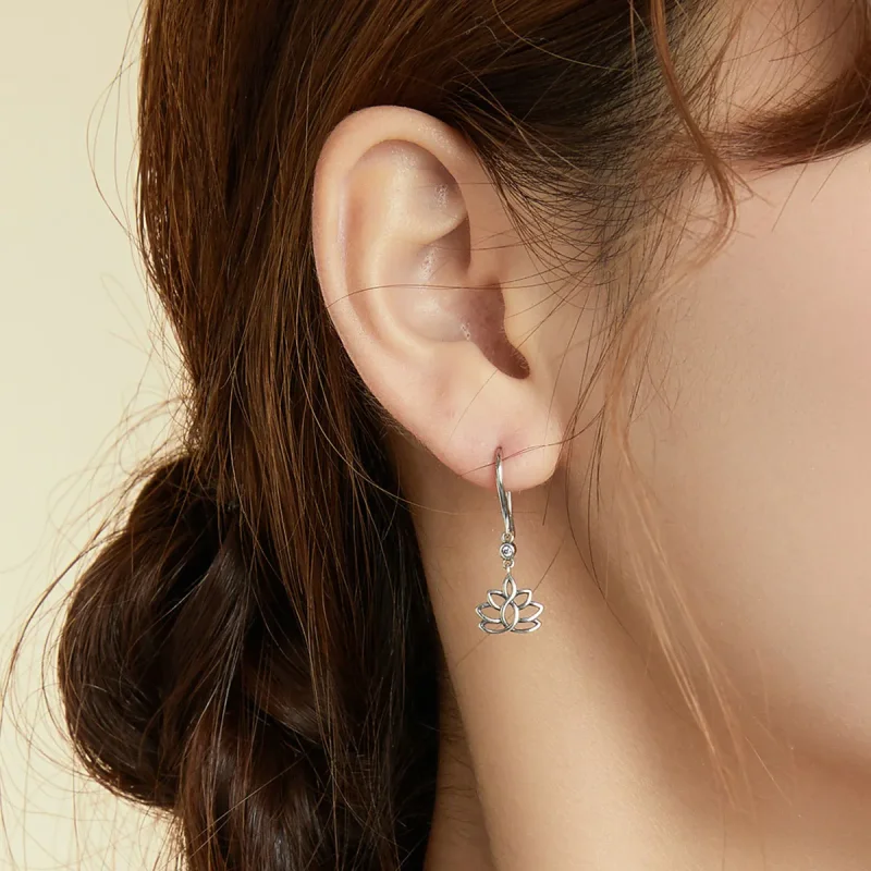 (imagine pentru) Cercei lungi Tip Pandora cu Flori de Lotus elegante din argint - BSE451 - Vizualizare 6