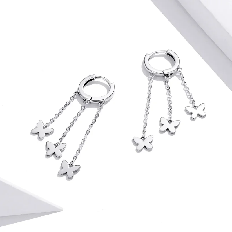(imagine pentru) Cercei lungi Tip Pandora cu Fluture cu ciucuri din argint - SCE1173 - Vizualizare 3
