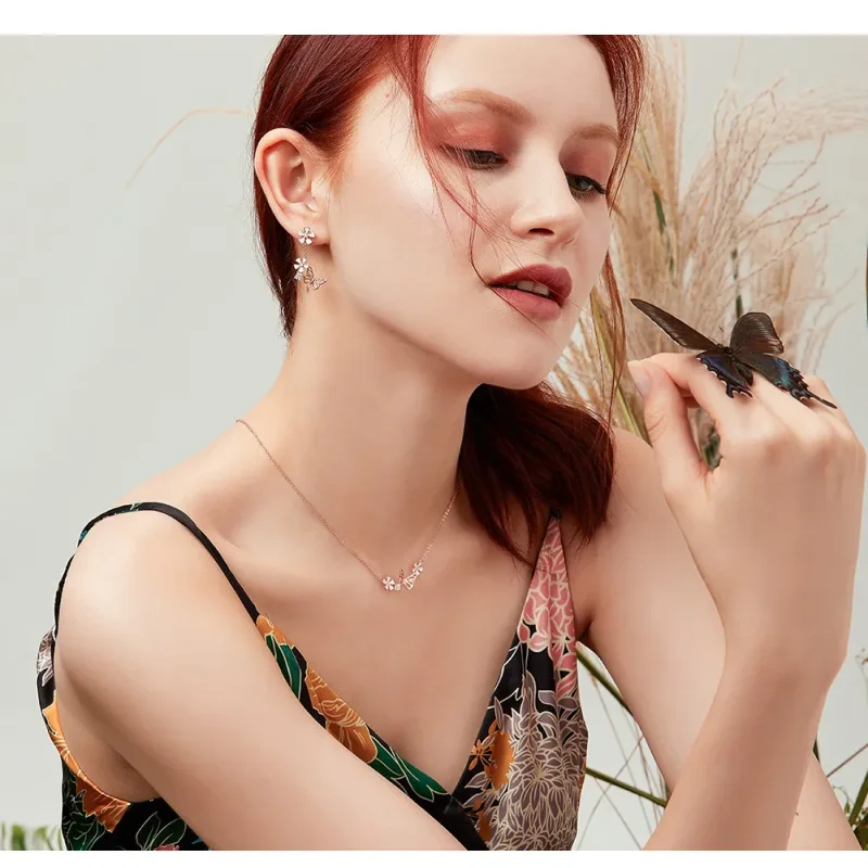 (imagine pentru) Cercei lungi Tip Pandora cu Fluture dansant din aur rose - BSE100 - Vizualizare 3