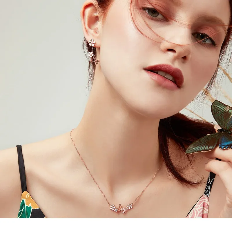 (imagine pentru) Cercei lungi Tip Pandora cu Fluture dansant din aur rose - BSE100 - Vizualizare 6