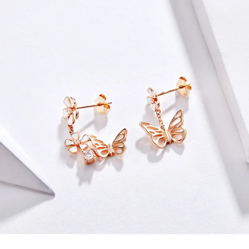 (imagine pentru) Cercei lungi Tip Pandora cu Fluture dansant din aur rose - BSE100 - Vizualizare 7