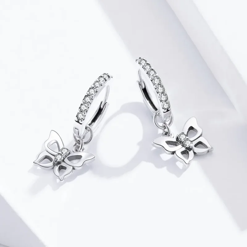 (imagine pentru) Cercei lungi Tip Pandora cu Fluture din argint - SCE833 - Vizualizare 3