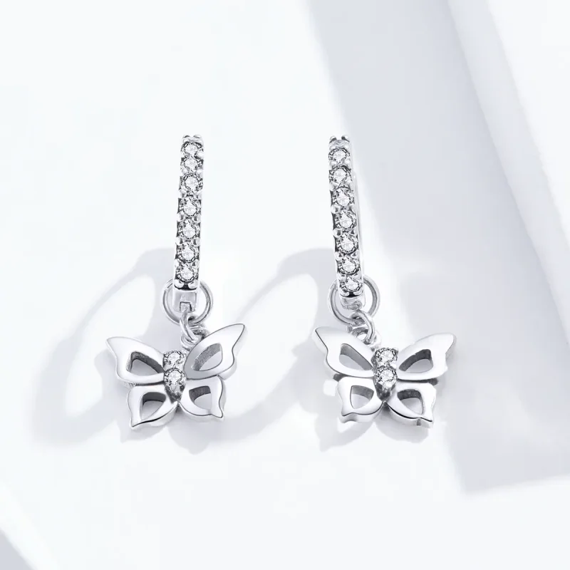 (imagine pentru) Cercei lungi Tip Pandora cu Fluture din argint - SCE833 - Vizualizare 4