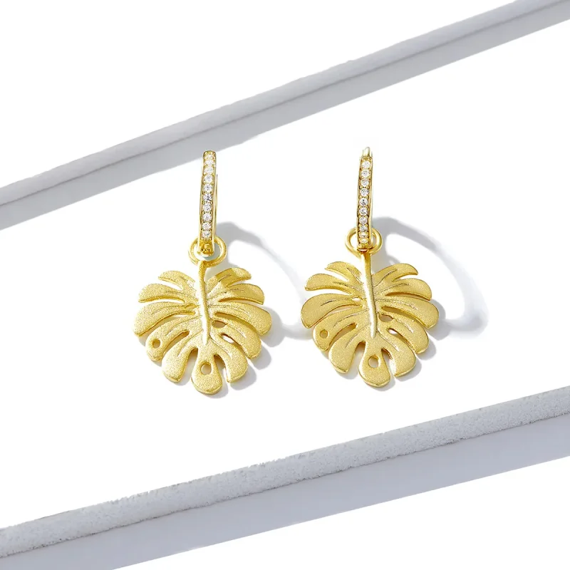 (imagine pentru) Cercei lungi Tip Pandora cu Frunza Monstera placat cu aur de 14 k - BSE223 - Vizualizare 4