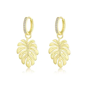 (imagine pentru) Cercei lungi Tip Pandora cu Frunza Monstera placat cu aur de 14 k - BSE223