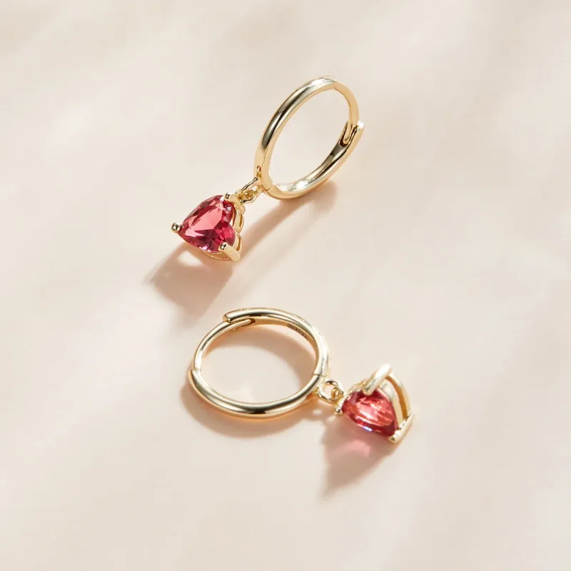 (imagine pentru) Cercei lungi Tip Pandora cu Inimi placat cu aur de 14 k - SCE1019-RD - Vizualizare 2