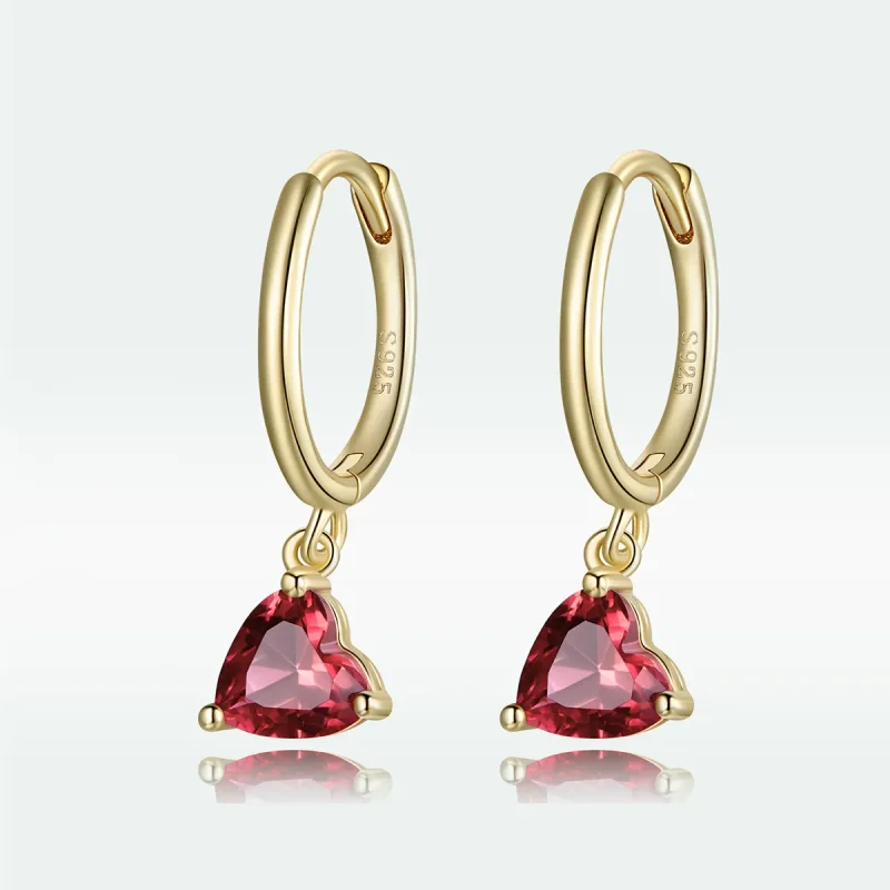 (imagine pentru) Cercei lungi Tip Pandora cu Inimi placat cu aur de 14 k - SCE1019-RD - Vizualizare 5