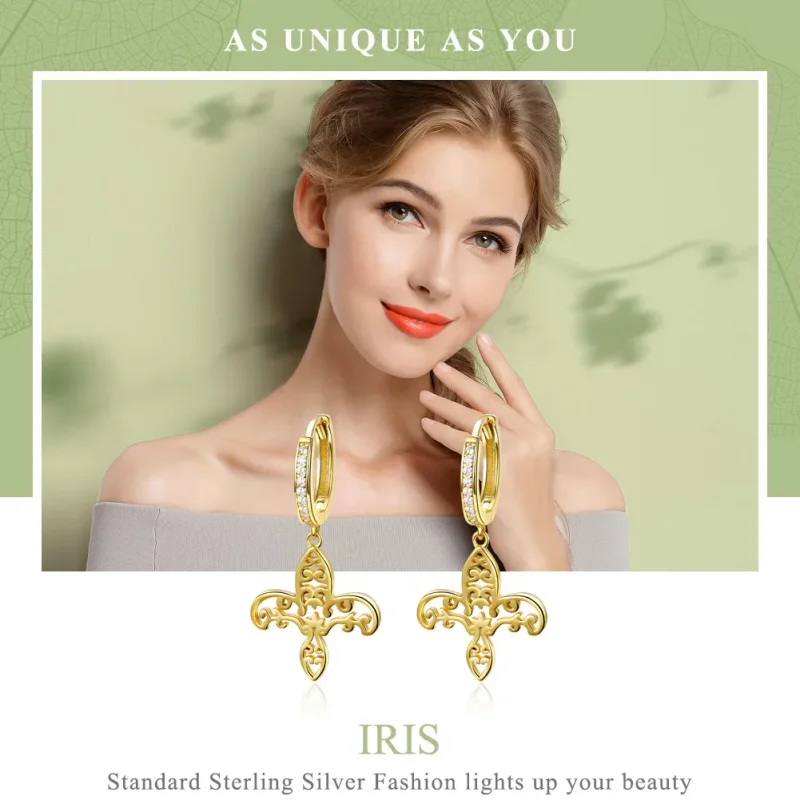(imagine pentru) Cercei lungi Tip Pandora cu Iris placat cu aur de 14 k - SCE535 - Vizualizare 2