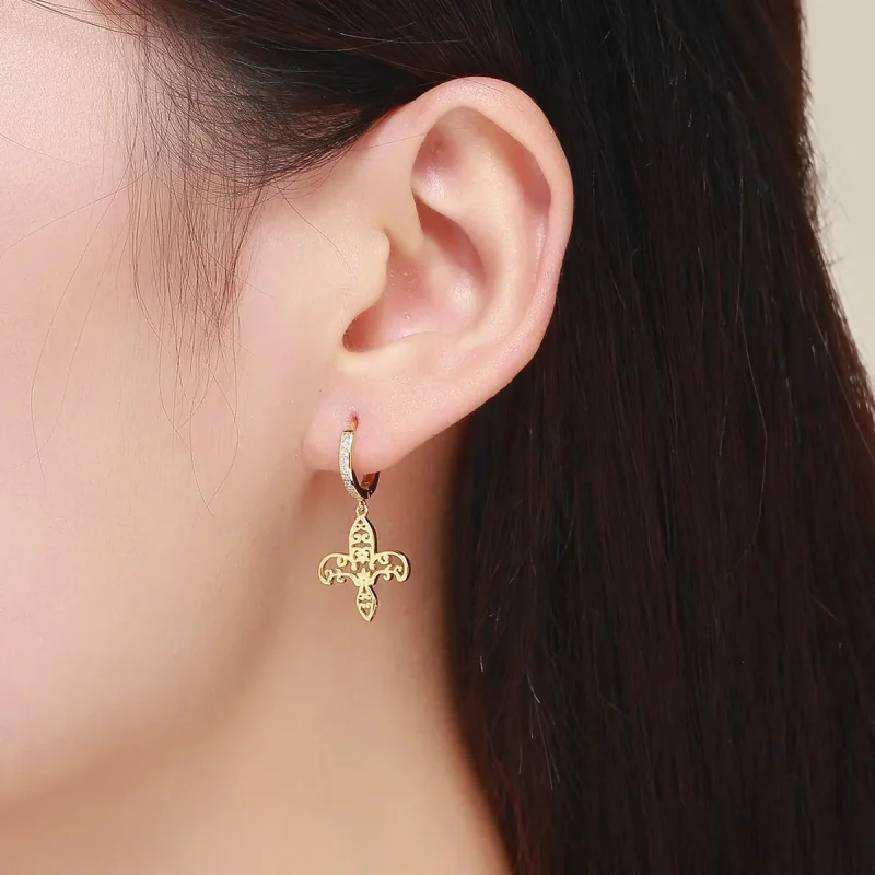 (imagine pentru) Cercei lungi Tip Pandora cu Iris placat cu aur de 14 k - SCE535 - Vizualizare 4
