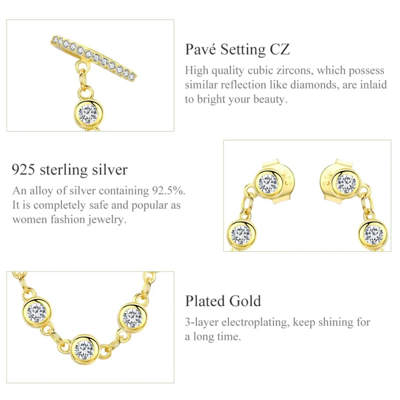 (imagine pentru) Cercei lungi Tip Pandora cu Lumea strălucitoare placat cu aur de 14 k - SCE685 - Vizualizare 2