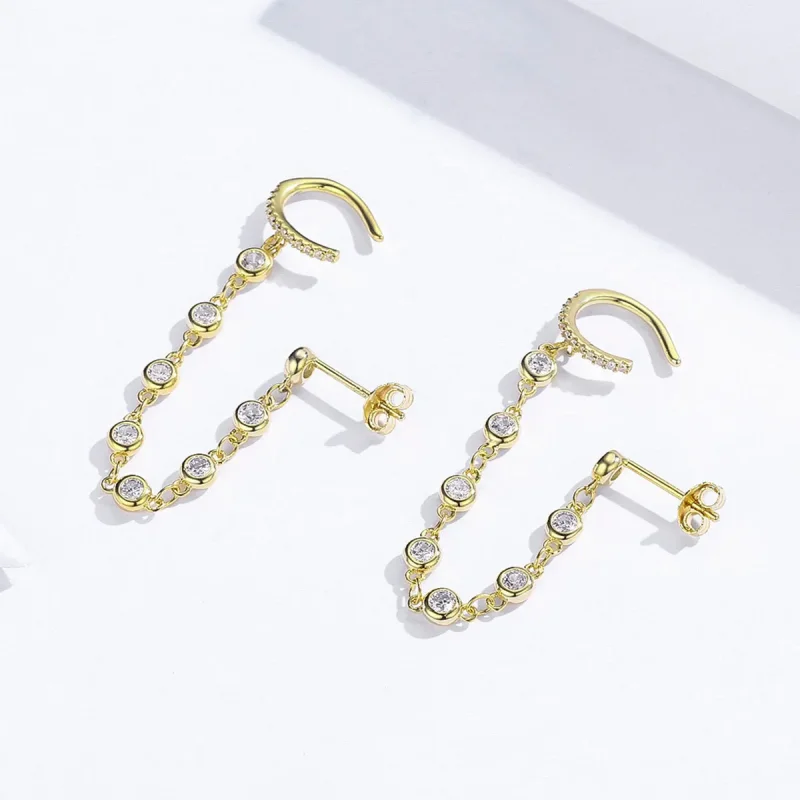 (imagine pentru) Cercei lungi Tip Pandora cu Lumea strălucitoare placat cu aur de 14 k - SCE685 - Vizualizare 3