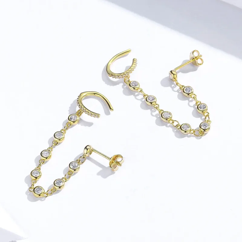 (imagine pentru) Cercei lungi Tip Pandora cu Lumea strălucitoare placat cu aur de 14 k - SCE685 - Vizualizare 4