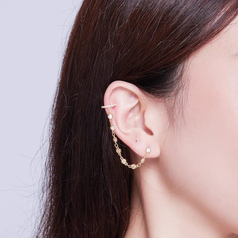 (imagine pentru) Cercei lungi Tip Pandora cu Lumea strălucitoare placat cu aur de 14 k - SCE685 - Vizualizare 5