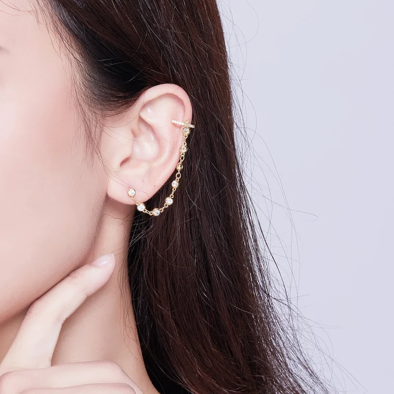 (imagine pentru) Cercei lungi Tip Pandora cu Lumea strălucitoare placat cu aur de 14 k - SCE685 - Vizualizare 6
