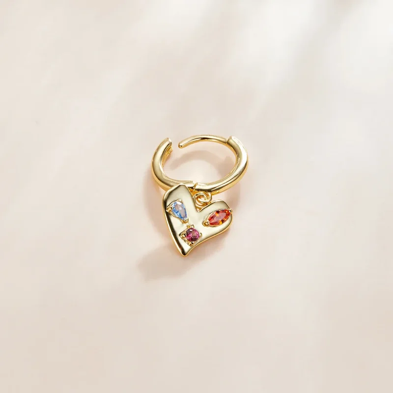 (imagine pentru) Cercei lungi Tip Pandora cu O singură inimă colorată placat cu aur de 14 k - SCE - Vizualizare 2